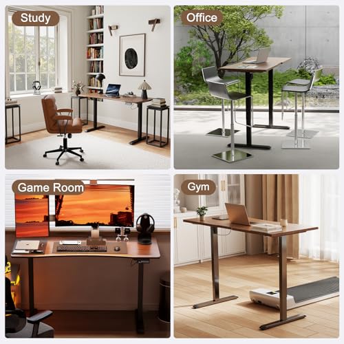 Image of Solid Wood Electric Standing Desk 55 inchx23.6 inchHome Office Desk,Adjustable Workbench with 3 Stages Single Motor, Computer Workstation with T-Shaped Metal Bracket,Walnut Standing Desk for Gaming(1 Box)