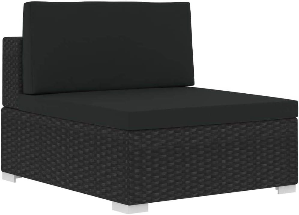 Outdoor Sectional Sofa Black PE Rattan Patio Sofa with Adjustable Armrests Comfortable Cushions Easy Assembly Garden Furniture Backyard Lounge Set for Poolside Balcony