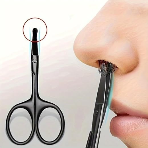 Stainless Steel Nose Hair Scissors, Precision Trimming Ergonomic Design, Tools for Ear, Nose, Eyebrow Grooming Hair (1pc)