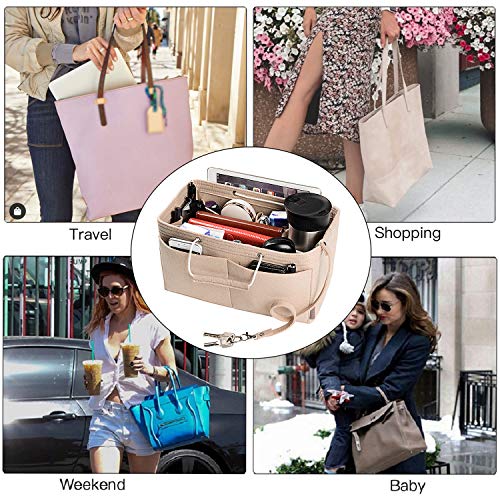 Ztujo Purse Organizer, Multi-Pocket Felt Handbag Organizer, Purse Organizer Insert With Handles, Medium, Large, X-Large (Medium, Beige) #TOP6
