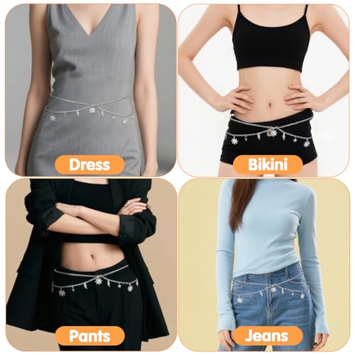 Double Layer Chain Belt for Women Waist Chain Belt Silver Metal Fashion Link Belts For Dress Jean Pant3
