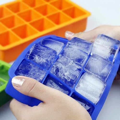 Image of Ice Cube Tray Flexible Silicone Create Square Ice Cube Mold Makes Whiskey Ice Ball Maker 15 Section Ice Cube Trays - Multicolor. (1 pcs)