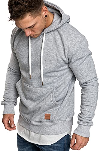 REPUBLIX Herren Basic Kapuzenpullover Sweatjacke Pullover Hoodie Sweatshirt R-0051 Hellgrau L