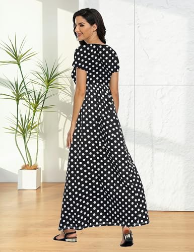 Image of Lacavocor Womens Short Sleeve Maxi Dresses Empire Waist Long Dress