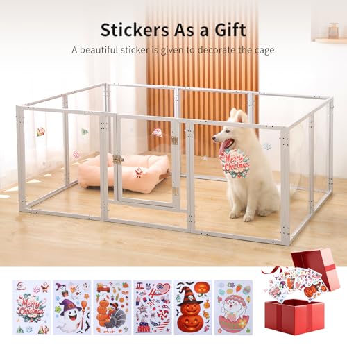 Hundelaufstall aus Acryl für Welpen und kleine Hunde mit Tür H:60 cm Metallrahmen Welpenlaufstall für Wohnung 10 Paneele Fest und Glatt, Einfache Installation, Weiß