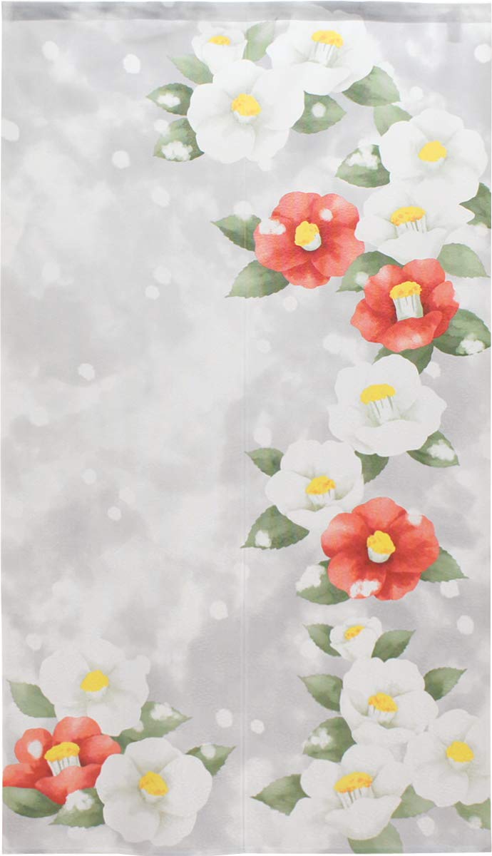 ハンドメイド 手刺繍 ブラウン 椿 花柄 4つ割れ 手編みレース縁取り のれん Amazon｜のれん 季節 冬 椿 半間のれん 四季 花 幅85×丈150cm