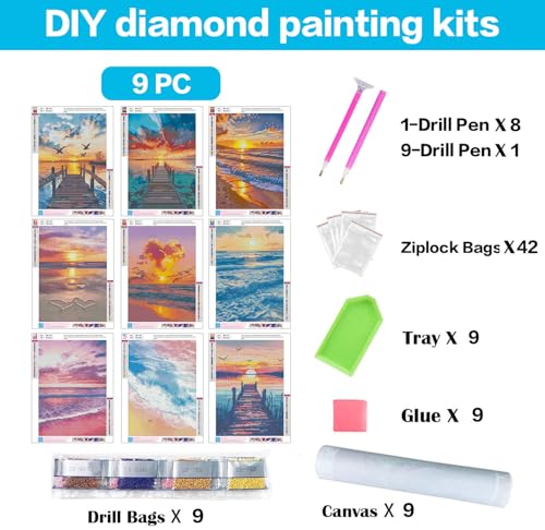 9 Pack Diamond Art Kits for Adults Beach Diamond Painting Kit 12x16in by DPARTGMJT - Used condition - Image 4
