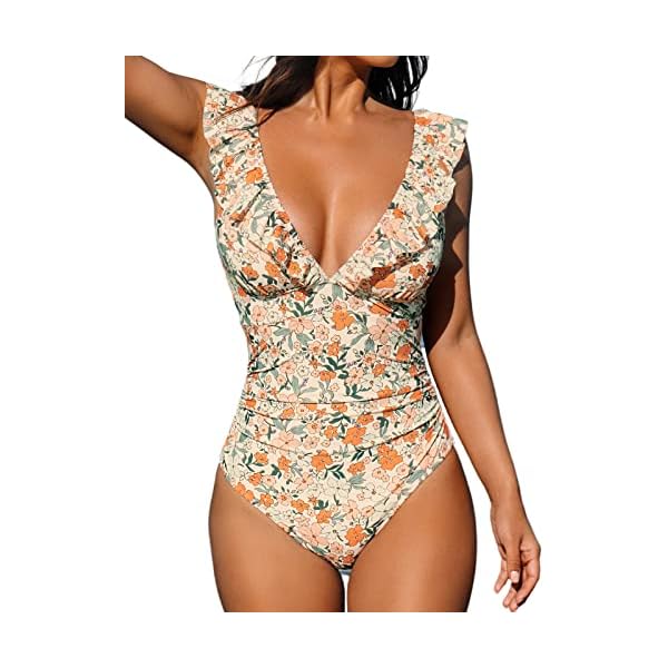 CUPSHE Women’s Ruffled One Piece Swimsuit V Neck Lace Up