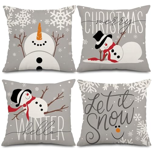 HUKUMA Weihnachtskissen Kissenbezug 4er Set,Weihnachtsdeko Innen...