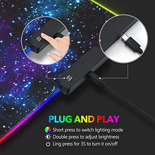 Rgb Gaming Mouse Pad Extended, Aimsa Large Led Mousepads Non-Slip Rubber Base With 14 Lighting Modes, Computer Keyboard Mat Soft Desk Pad Waterproof 35.4 X 15.8 Inches, Galaxy Nebula Universe #TOP4