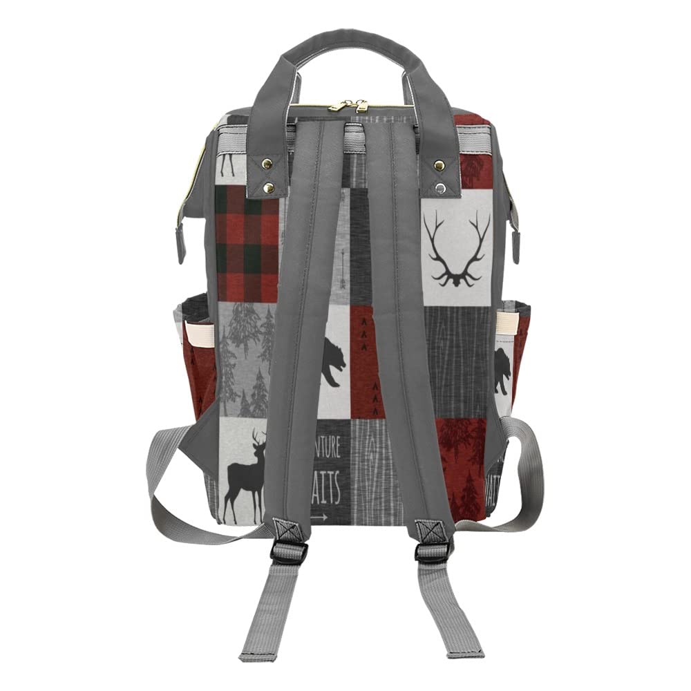 Grandkli Faux Patchwork Forest Deer Personalized Diaper Bag Backpack with Name,Custom Tote Bag Travel DayPack for Nappy Mommy Baby Boy Girl, One Size