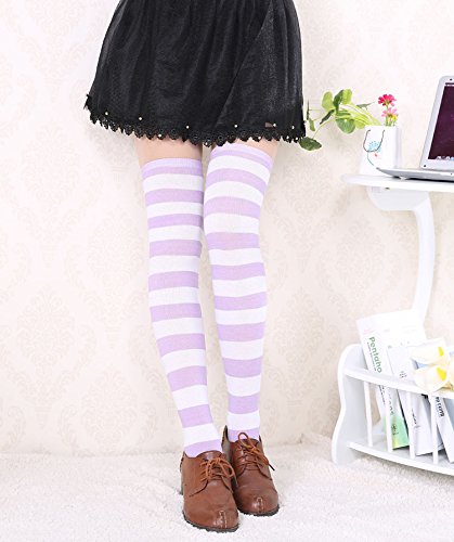 Image of Womens Thigh High Socks Athletic Stripe Cute Colorful Over the Knee High Sock Colorful Long Tube Sock