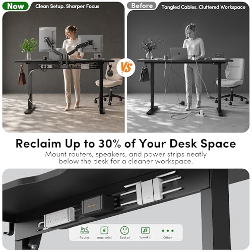 Image of FEZIBO Electric Standing Desk with L-Shaped Crossbar & Cable Management System, 48 x 24 Inches Sit Stand up Desk, Adjustable Height Standing Desk for Home Office, Black