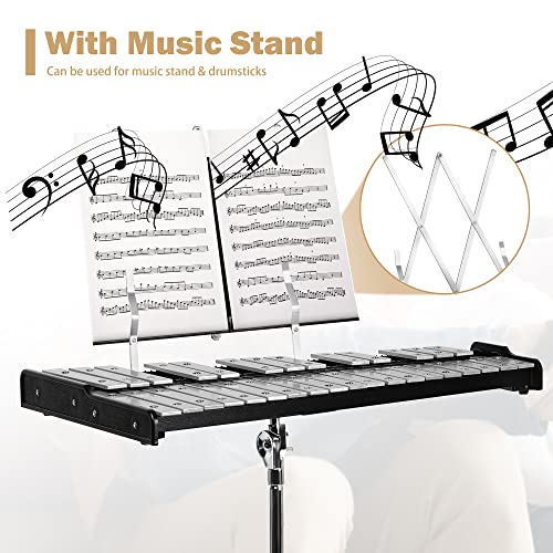 Image of TOLEAD 32 Notes Glockenspiel Kit Xylophone Bell Percussion Instruments with Adjustable Height Stand, Practice Pad Mallets & Wooden Drumsticks, Portable Carrying Bag
