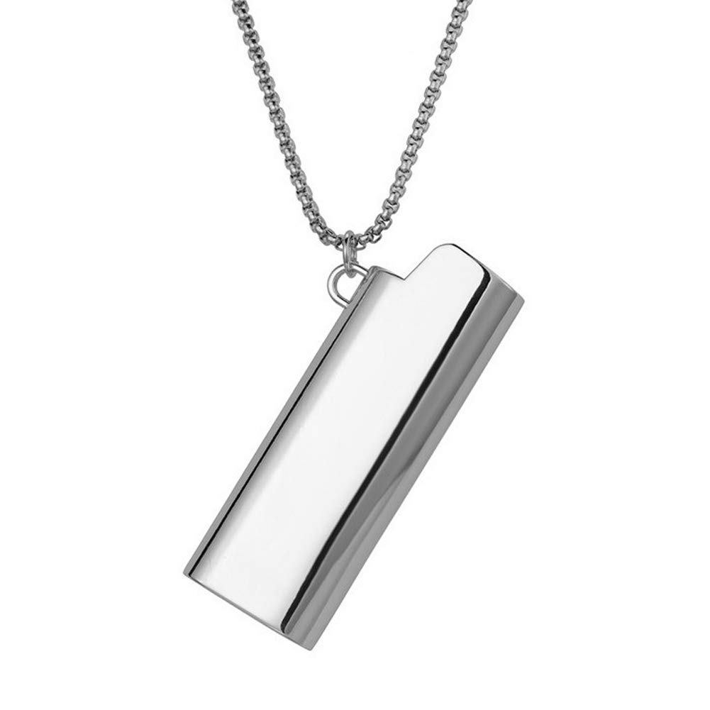 Silver Gold Alloy Lighter Necklace Hip Hop Lighter Shell Pendant Long Necklace Men's Jewelry Accessories-Silver-One size