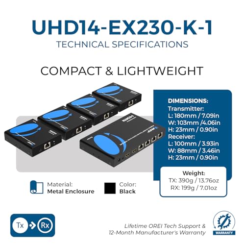 Divisor y extensor HDMI 1x4 4K a 60Hz OREI sobre cable CAT6 con salida en bucle 5