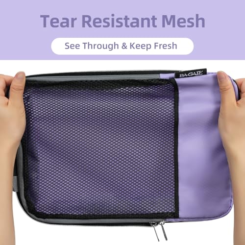 Image of BAGAIL 4 Set /6 Set /8 Set Compression Packing Cubes Travel Accessories Expandable Packing Organizers (Half Mesh, 6-Lavender)