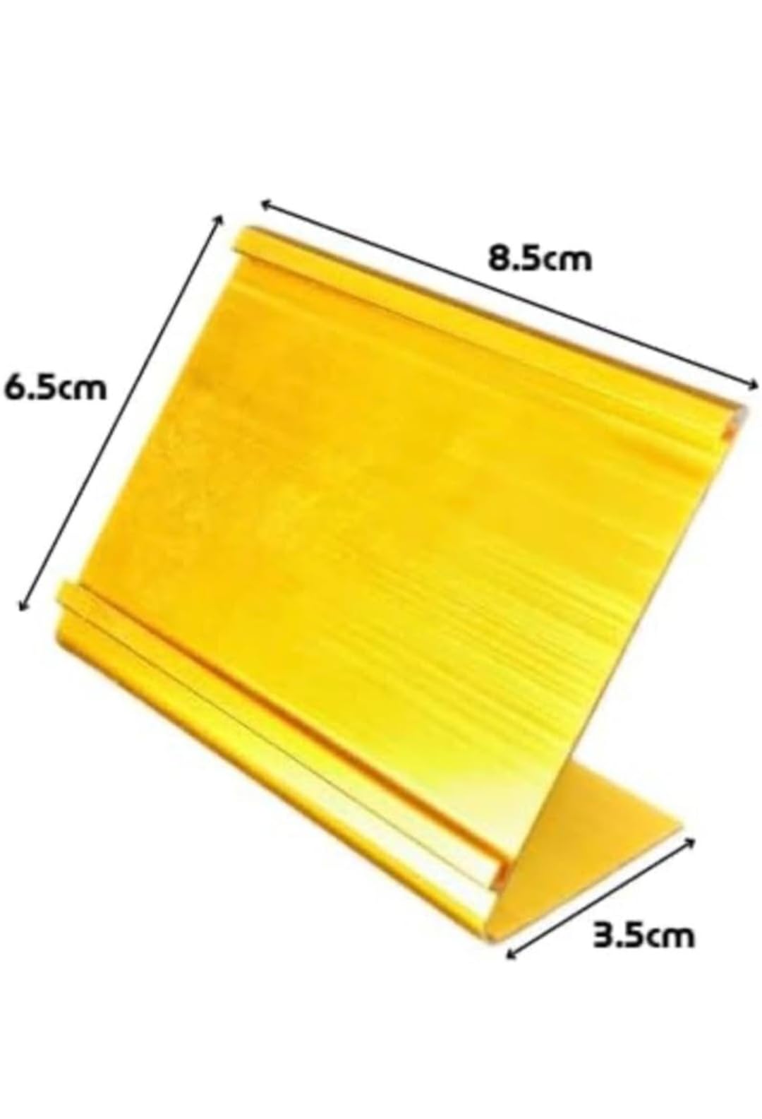 HABIB L-Shape Display Stands appear to be aluminum sign holders or nameplate holders, often used for displaying labels, nameplates, or small signs on desks or counters., Gold Colour, Pack of 6 1