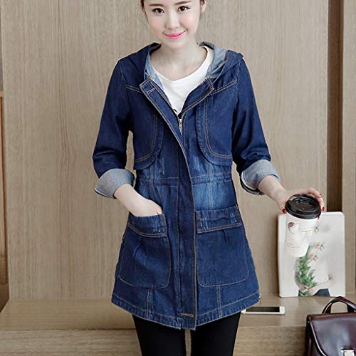 2023 Classic Long Hooded Jean Jacket For Women Spring Full Zip Up Plus Size Denim Hoodie Casual Warm Long Sleeve Trench Coats #TOP7