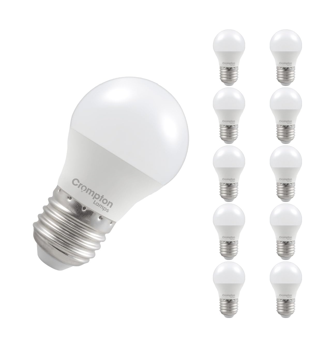 Crompton Lamps Golfball LED E27 Bulb | 4.2W = 40W Equivalent | Daylight 6500K | Energy Efficient | Edison Screw Lightbulb | Long Life 15,000-Hrs | Dimmable Bulbs for Lamps | 10-Pack
