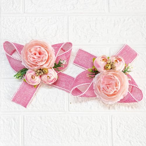 Image of ADIKALA Handmade Artificial Big Peonies 3 Flower Bunch for Trousseau Packing, Ready to use Flower Brooch Hamper for Decoration, Gift Wrapping Flowers (6, Baby Pink D2)