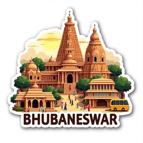 Image of Naxon Bhubaneswar City Theme Souvenir Wooden Fridge Magnet | Lingaraj Temple Odisha Landmark Design 3x3 Inch Refrigerator Magnet for Kitchen & Home Decor | Travel Gift Bhubaneswar | Pack of 1