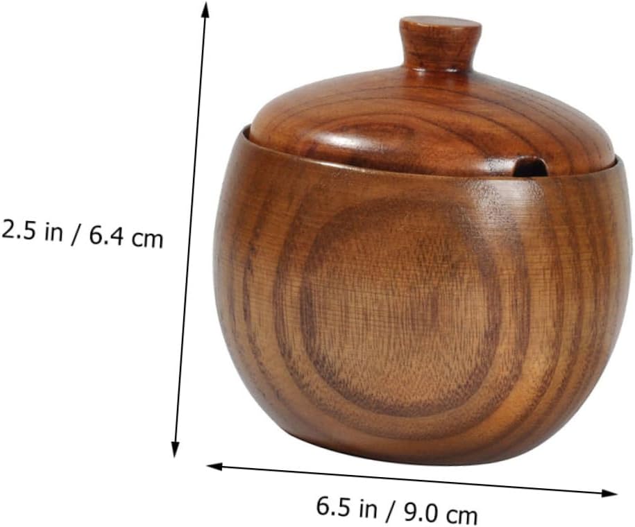 1Pc Wooden Condiment Pot with Lid Environmentally Friendly Seasoning Box for Salt Sugar Spices and Loose Tea with Convenient Spoon for Kitchen Use