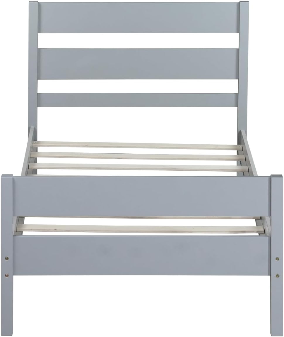 Ball & Cast Twin Bed Frame with Single Panel Headboard and Footboard,Wooden Platform Bed No Box Spring Needed,Wood Slat Support Mattress Foundation,Gray