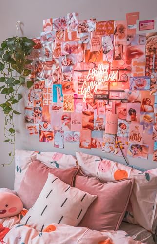 Image of Paper9store Pack Of 50 Aesthetic Wall Collage Kit - 4?6 Inches Self Adhesive Wall Posters For Bedroom, Living Room, Office A6 Size (Peachy)