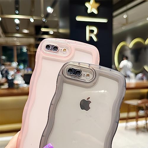 Image of Compatible with iPhone 7 Plus /8 Plus Case 5.5 inch, Cute Kawaii Curly Wave Frame Shape Soft Silicone Shockproof Protective Phone Cover for Women Girls, Clear /Pink