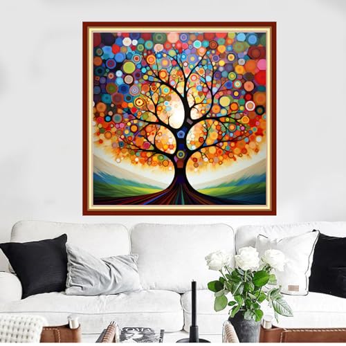 Image of Funxvoot Stamped Cross Stitch Kits Beginners Full Range of Embroidery Kits for Adults 11CT Embroidery Patterns Needlepoint kits Printed Cross Stitch Kits - (Colorful Magic Tree 18x18 inchs)
