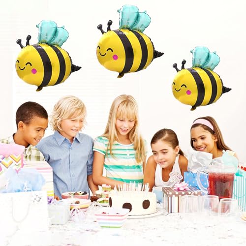 Image of 6PCS Bee Balloon 31 Inch,Cute Smile Face Bee Balloons Yellow and Black Bee Foil Mylar Balloons,Lovely Woodland Honeybee Balloons for Baby Shower Bee Themed Party Birthday Decoration Supplies