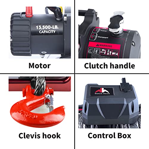 Rock-Hulk 13500 lb Waterproof Synthetic Rope Winch Load Capacity Electric Winch Kit,Winch with Wireless Handheld Remotes and Wired Handle. - Image 4