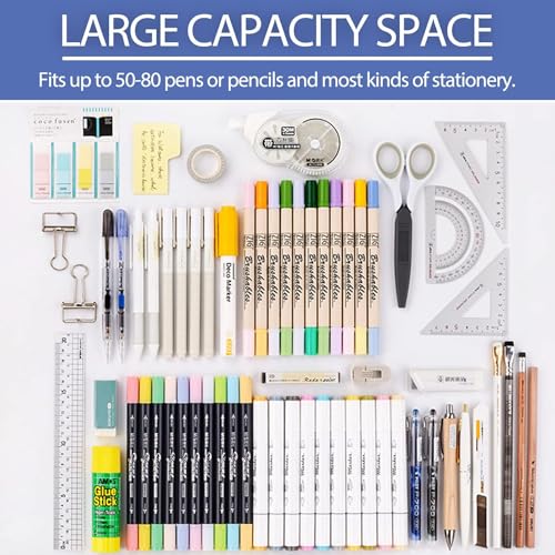 Image of Large Capacity Canvas Pencil Case With 3 Compartments - Black | Portable Canvas Stationery Organizer With Double Zippers, Simple for College, School, Office, Girl, Boy, Men, Women, Adult