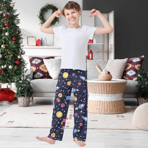 Boy's Pj Pants Alpaca Llama Rocket Planet Star Lounge Bottoms Elastic Waist Kids Joggers with Pockets Size 6-142