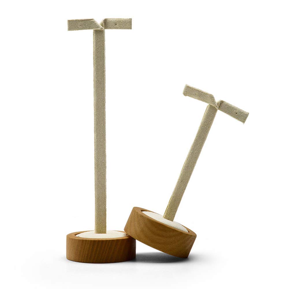Juego de 2 expositores de Pendientes de Madera Maciza con Base Redonda para organizar Joyas (Color Beige)