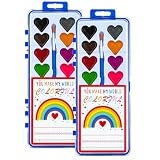 DOSEWART Valentines Day Gifts for Kids, 2Pack Heart Watercolor Paint Set with Paintbrush Prizes Exchange Gifts Valentines Party Favors for Preschool Classroom School