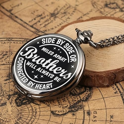Image of Vintage Gandhi Style Pocket Watch with Engraved Designs & Messages Royal Black Analog for Men Women & Kids Includes Key Ring for car or Bike Keys Ideal Gift