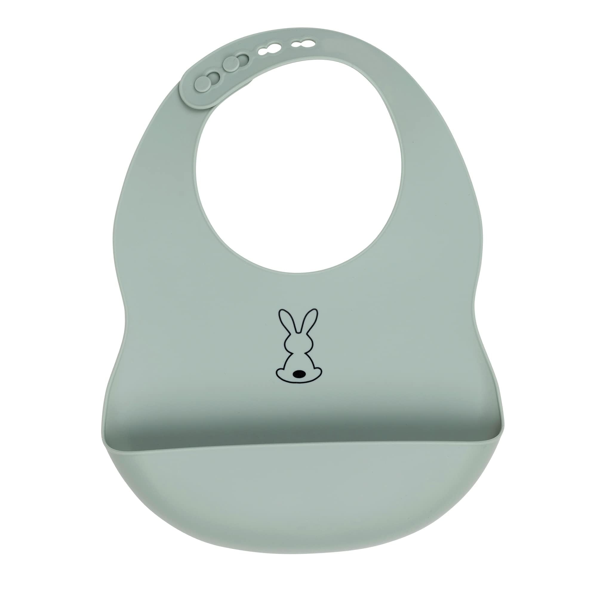 Nattou Feeding Bib with 180 ml Food Catcher/Drip Tray, Baby-Led Weaning, Adjustable Size, Waterproof, Super Soft Flexible BPA Free Silicone, Dishwasher Safe, 26 x 20 cm, Bunny Rabbit, Dusty Green โ image 1