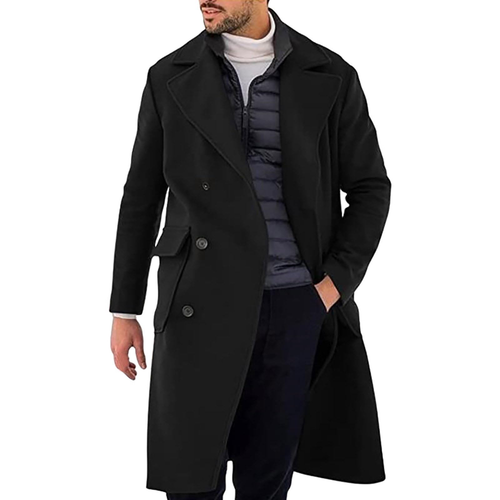 Generisch Winterjacke Herren Warm Dufflecoat, Modischer Herren Trenchcoat mit Gürtel Reverskragen für stilvolle Eleganz bei jedem Wetter