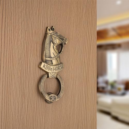 Image of COMPASS Horse Design Brass Home Decor | Door Decor | Door Knocker with Antique Finish | 8.5 inch | Pack of 1