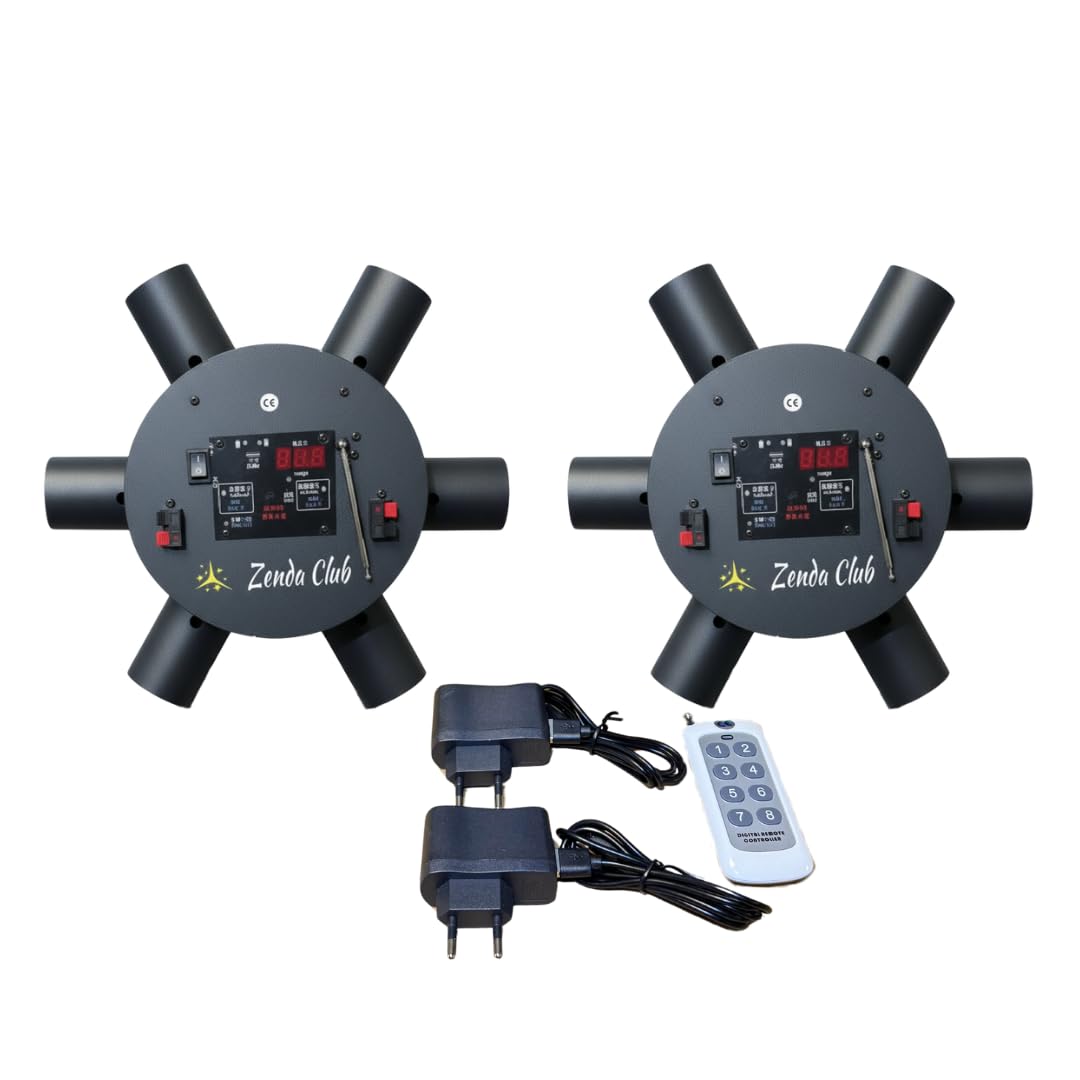 Zenda Club® Double Wheels Fire 2 – Système Rotatif pour Jets de Scène – 3 Modes de Rotation – Jusqu’à 12 Jets – Batterie Intégrée ou 4 Piles AA – Afficheur Digital de Voltage