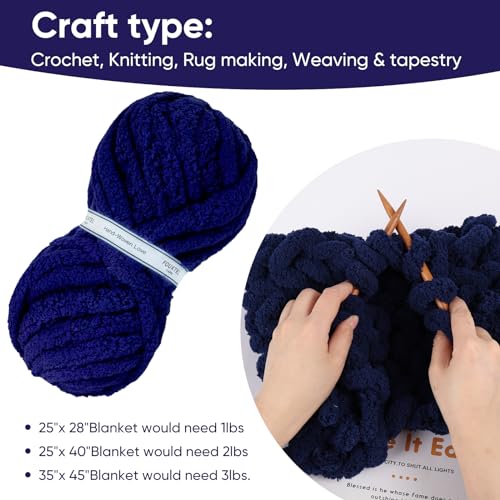 Image of 8 Jumbo Packs Chunky Chenille Yarn for Crocheting, 31.7 yds, 8 oz Each Skein Bulky Thick Fluffy Yarn for Knitting, Super Bulky Chunky Yarn for Hand Knitting Blanket, Soft Plush - Navy Blue