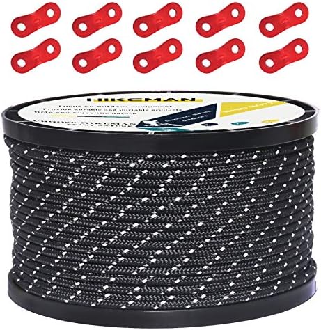 50M Reflective Cord Guy Ropes Outdoor Tent Guide Rope 100% Nylon Cord Wind Line with 10Pcs Aluminum alloy tensioners for Camping (Army green, Diameter 5 mm)