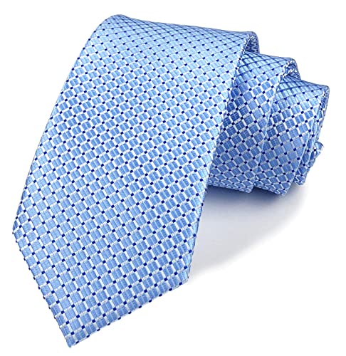 Men's Sky Blue Gingham Plaid Slik Ties Designer Business Slim Self Meeting Neckties #TOP21