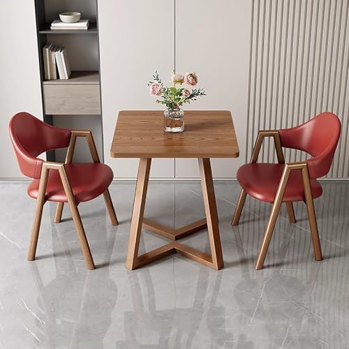 24" Square Dining Table Set with 1 Coffee Table & 2 Upholstered Faux Leather Chairs for Kitchen Reception Room Office - Stylish Armchairs in Multiple Colors (Khaki Fabric)
