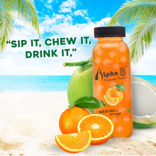 Image of ALPHA 8 FRUIT Juice with NATA De Coco Coconut Cubes Natural Energizer & Immunity Booster, Healthy Juice, High Fiber, Real Natural Taste((Orange Juice, Pack of 24)
