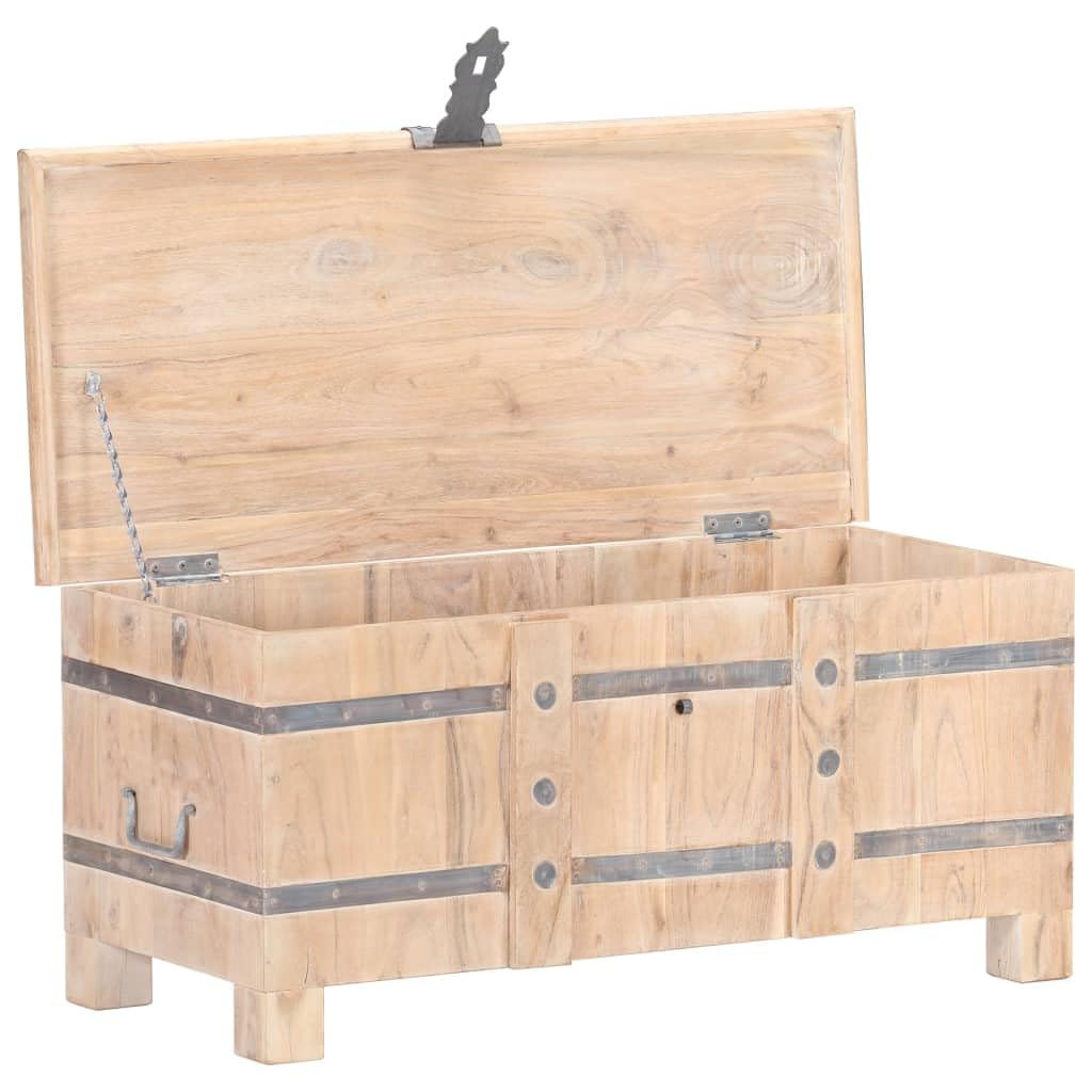 Baúl de madera maciza de acacia, 90 x 40 x 40 cm, caja de almacenamiento con tapa, color blanco, para salón y pasillo, caja multiusos de madera auténtica, con asas y candado