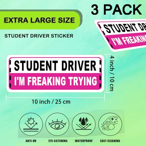 Image of 3 Pack Student Driver Magnet for Car, Magnetic Student Driver Sign for Vehicle, Reflective Warning Bumper Sticker Magnet Sign for New Driver, 10 inch x 4 inch (PINK)