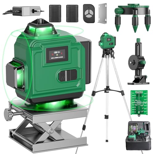 Livella Laser Autolivellante 4x360° con Treppiede, 16 Linee Livella Laser Verde Professionale, 2xBatterie Ricaricabili, Display Digitale LCD- LevelMaster PRO